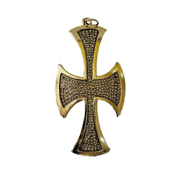 Vintage Maltese Templar Cross Pendant Gold-tone Metal Textured 3x1 3/4” - Picture 1 of 10